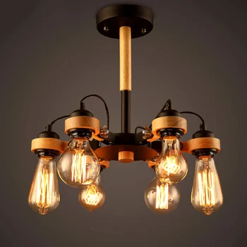 

3/6 Heads Nordic Wooden Dining Room Ceiling Light Art Restaurant Kitchen Light Bar Coffee Shop Edison Bulbs Lights Fixtures