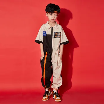 

New Kids Cool Shorts Sleeve Hip-Hop Clothes Boys And Girls Jazz Dance Costumes Ballroom Dancing Jumpsuit Street Dabcewear DQL165
