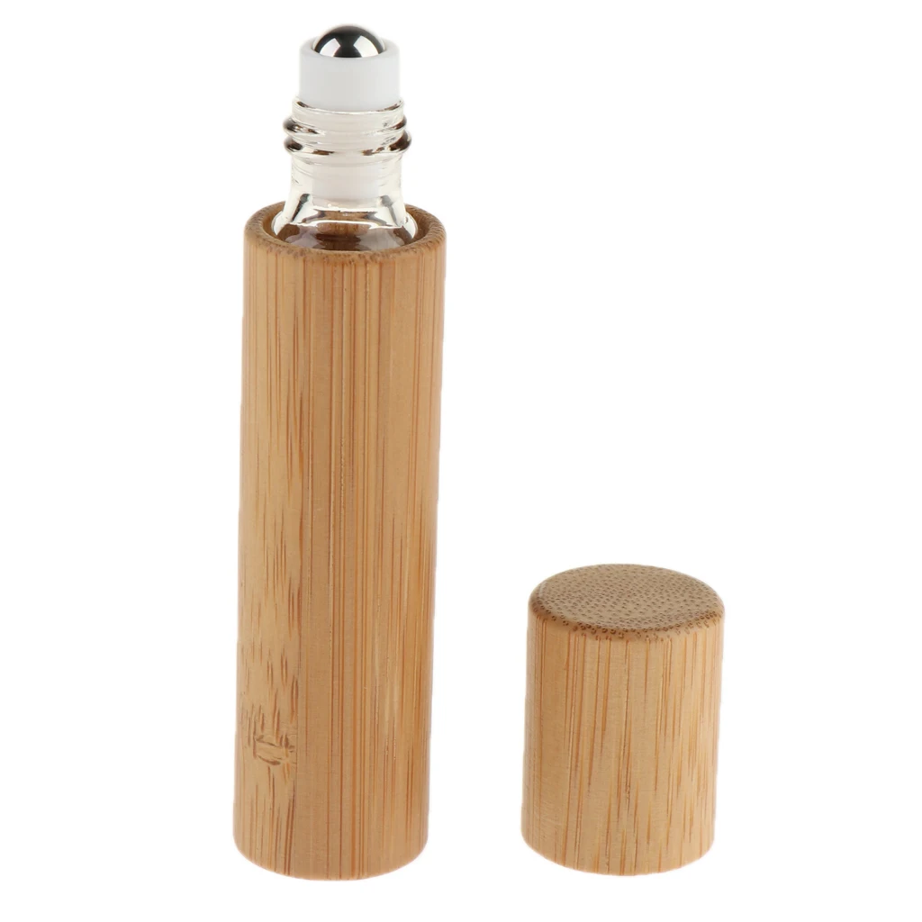 10ml Natural Bamboo Refillable Empty Essential Oil Perfume Fragrance Scent Steel Roller Ball Bottle for Home Travel Salon
