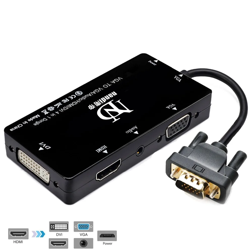 

VGA 15 Pin to VGA HDMI DVI 4IN1 Adapter with Micro USB Power Cable and Audio 3.5mm for VGA Laptops Computers