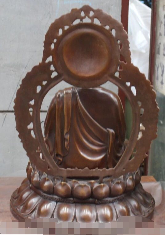

S0204 19" Tibet Bronze Shakyamuni Sakyamuni Amitabha Buddha On Lotus Hold Pot Statue
