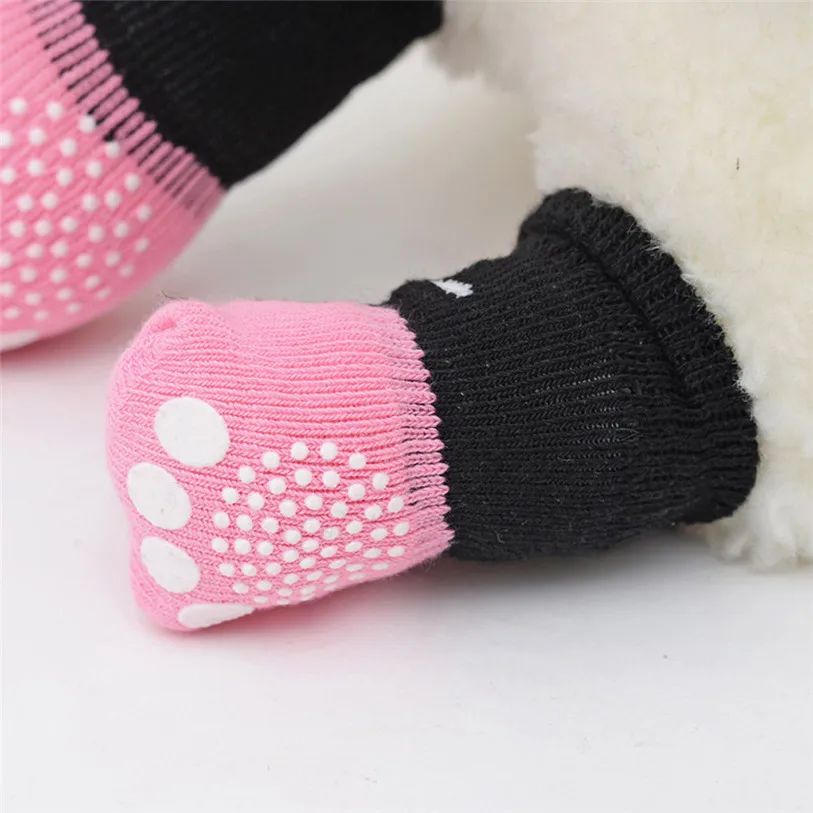 Puppy Dogs Pet Anti Slip Skid Bottom Sock 4PcsSet Small Medium Pets Booties Print Knits Socks for Dogs Pet Decorations 40JA4 (9)
