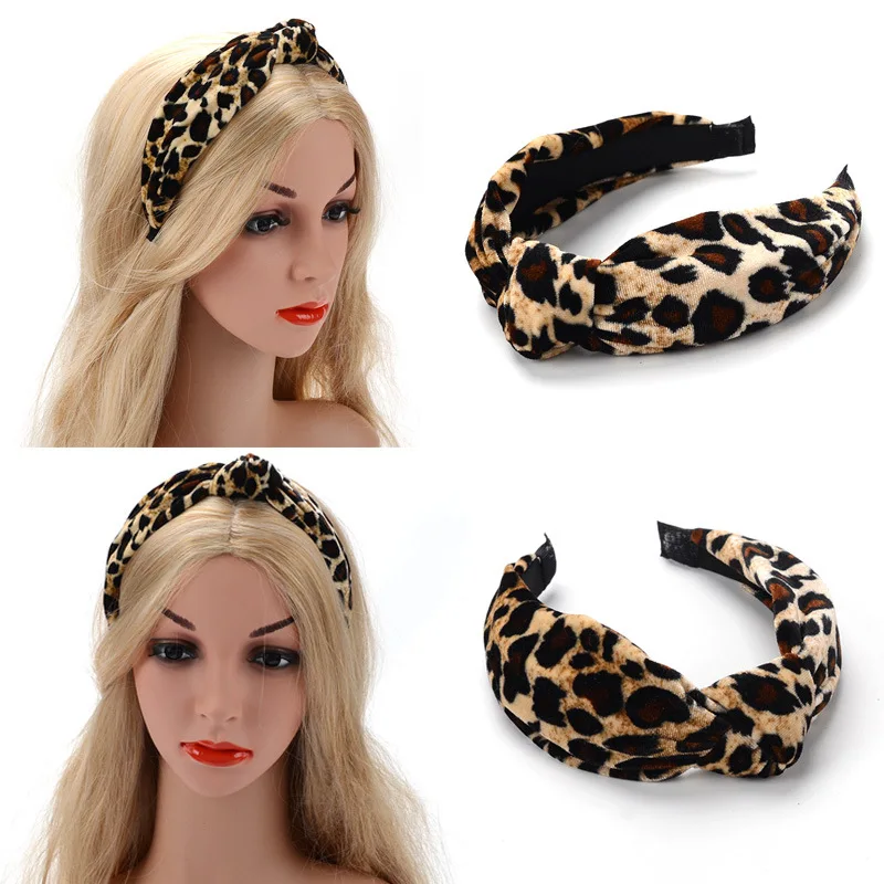 

Bohemian Velvet Leopard Knot Hairband Ladies ethnic Geometric Leopard Pattern Knotted Hairband customized Hair Accessories