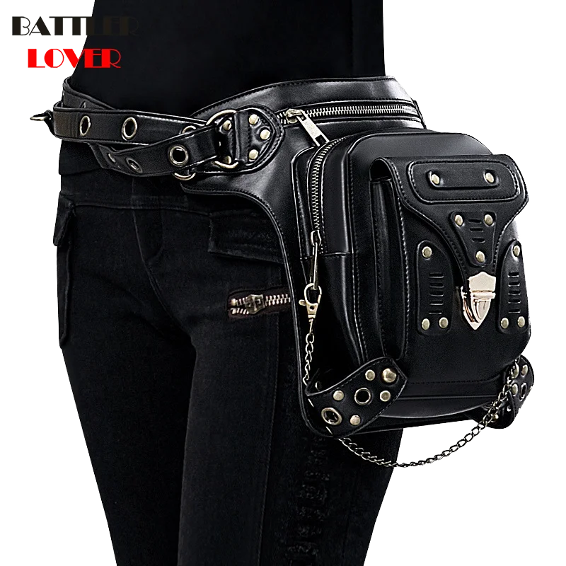 

Lady Pockets Waistbag Riding Messenger Bag Punk Femme Womens Hiking Waist Bag Women High Quality Genuine Leather Travel Leg Bag