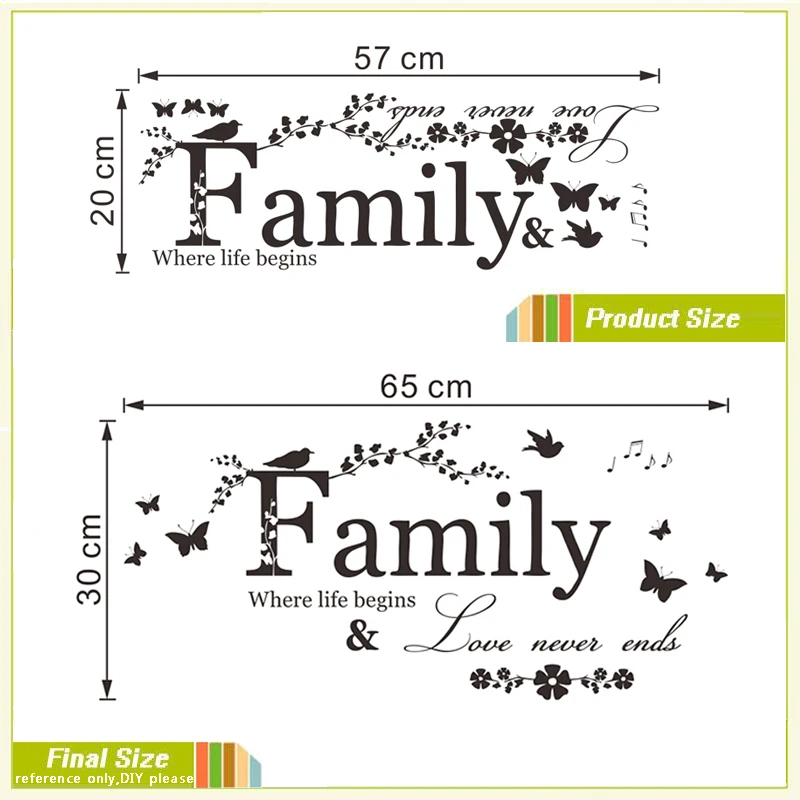 Любовь Семья где жизнь начинается любовь никогда не заканчивается съемные наклейки на стену гостиной Винил Искусство спальня домашний декор Фреска Наклейка ZY8237