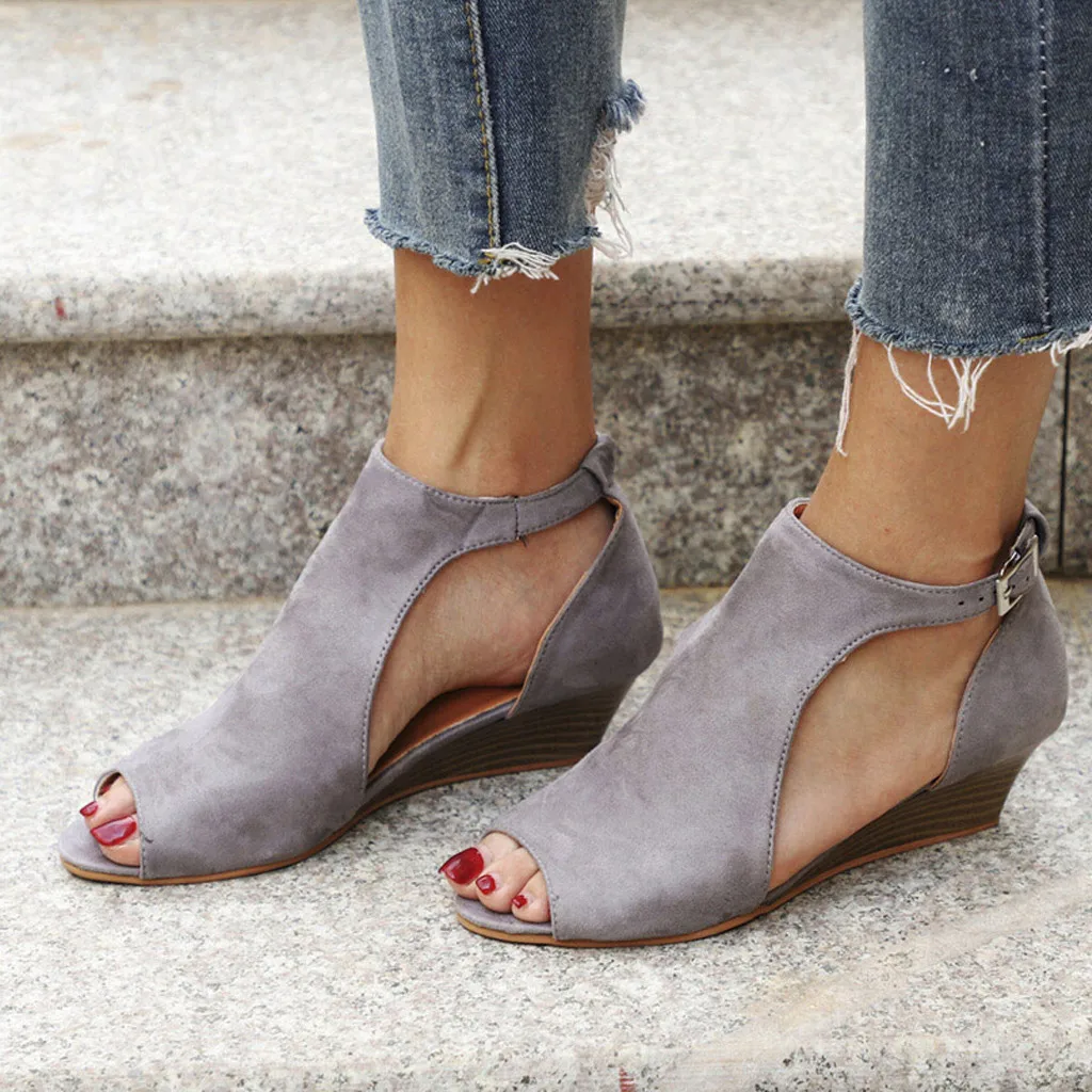

MUQGEW 2019 New Arrival Women's Shoes Summer Fish Mouth Wedge Sandals Ankle Buckle Peep Toe High Heels