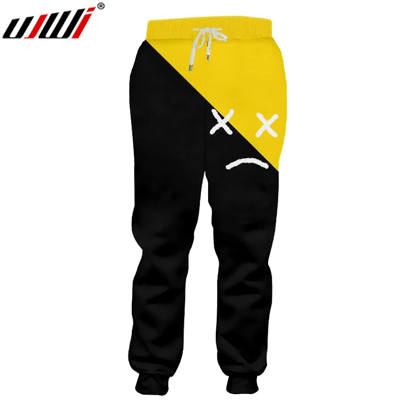

UJWI Man Large Size Casual Sweatpants 3D Printed Black Yellow Expression Creative Men's Pants Assorted Color Theme