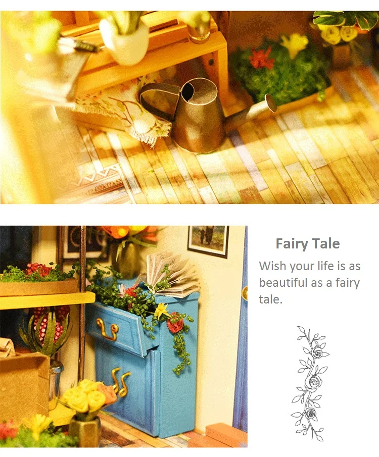 Миниатюрный Кукольный домик Robud DIY кукольный домик с кукольным домиком, светильник, подарок для взрослых, игрушки для детей, цветочный домик Кэти