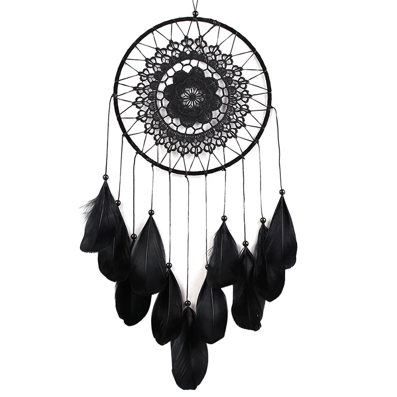 

1pc Indian Style Feather Pendant Black Lace Flower Dreamcatcher Wind Chimes Wall Decorations Ornament Dream Catcher For Home Car