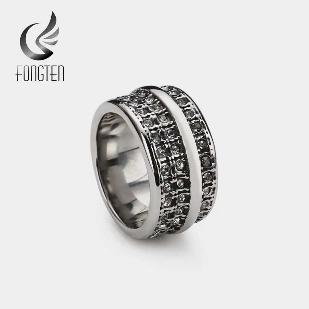

Fongten Vintage Black Wide Biker Zircon Stainless Steel Viking Ring For Men Fashion Jewelry
