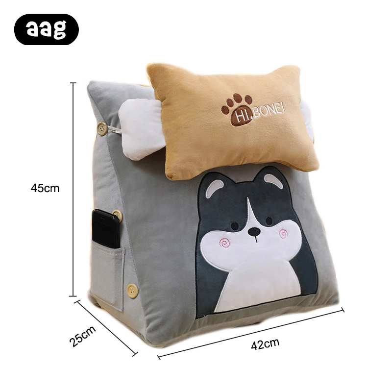 Cute Cartoon Animals Plush Lumbar Pillow Bed Rest Reading Chair Pillow Cushion Washable Office Chair Waist Back Pillow with Blanket for Sofa Car and Office Bear
