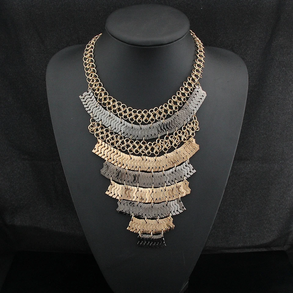 CirGen Punk Multi layer Gold Gun Black plated Snake Chains Pendant