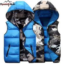 Speed Hiker осенне-зимний жилет для мужчин с обеих сторон одежда утолщенная теплая с хлопковой подкладкой с капюшоном Камуфляжный жилет с рисунком M-4XL