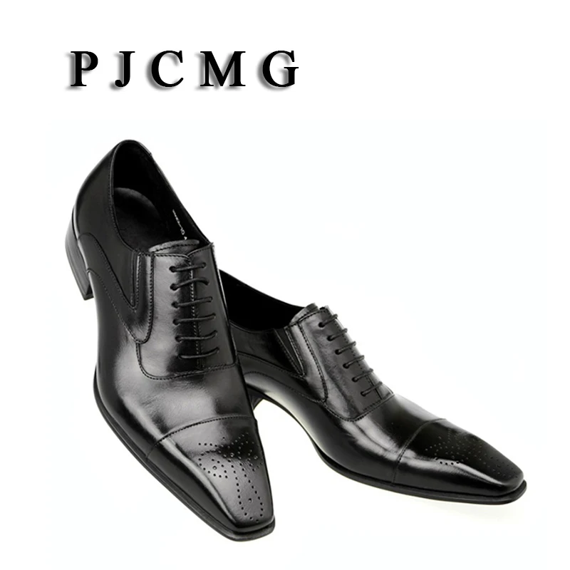 PJCMG/Новинка; модные удобные черные и красные туфли из натуральной кожи на шнуровке с острым носком на плоской подошве; Повседневные Классические мужские туфли
