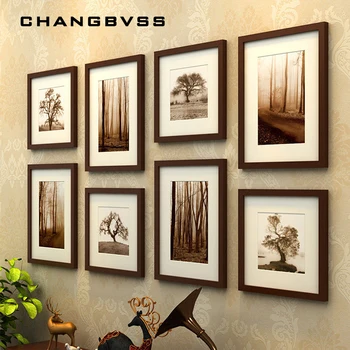 

Simple wooden photo wall photo frame background wedding picture frames family wall hanging photo frame black 8 pcs/set