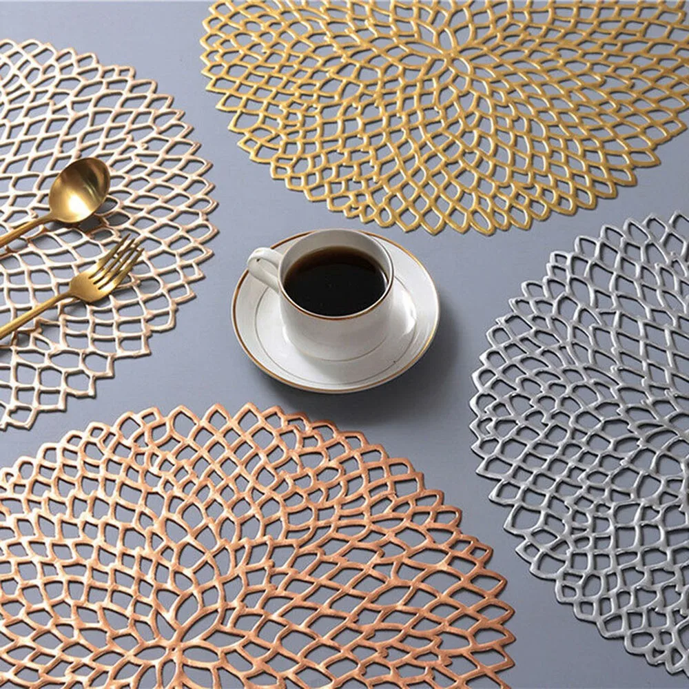 

Placemat For Dining Table PVC Plastic Hollow Insulation Round Baroque Mediterranean Coaster Pads Table Bowl Mats Home Decor 36cm