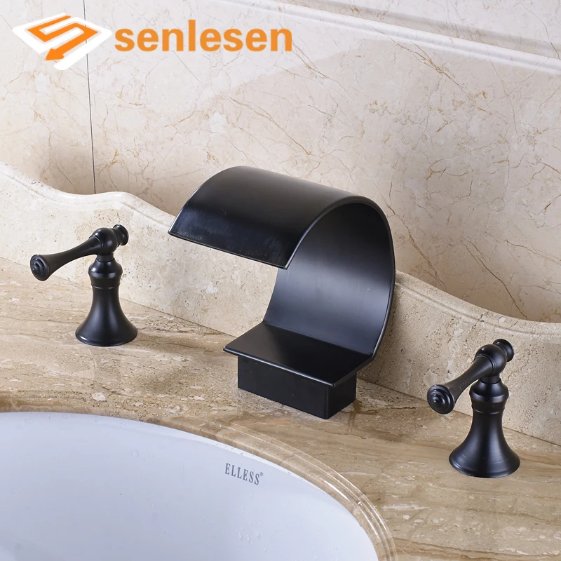 

4 Types Oil Rubbed Bronze Widespread Spout Double Handles Wash Basin WC Mixer Faucet