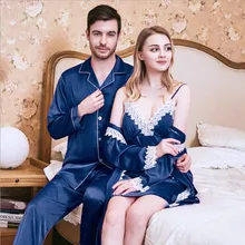 Весна пара лед шелковые пижамы костюмы с длинными рукавами Домашняя одежда Для женщин халаты летние две части Для мужчин/Для женщин комплект одежды для сна