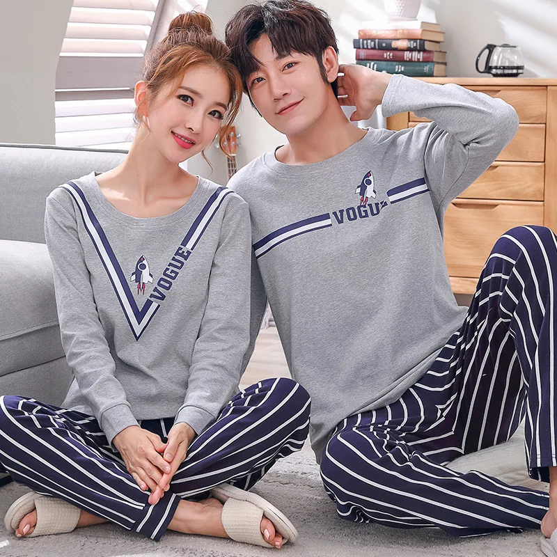 Соответствия пара комплект пижам из хлопка пижамы Пижама с длинными рукавами его и ее домашний костюм пижама для влюбленных мужские и