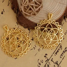 DoreenBeads цинковый сплав золотого цвета круглый цветок жизни Полые Подвески DIY Ювелирные компоненты 48 мм x 40 мм(1 5/"), 3 шт