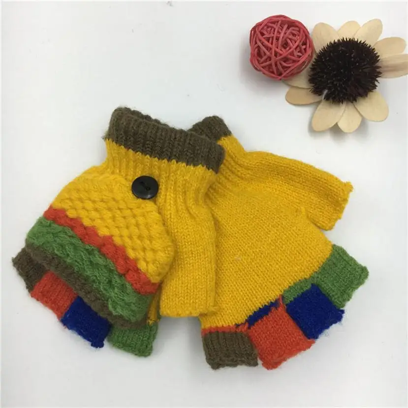 Милые утепленные Лоскутные теплые зимние перчатки для маленьких девочек и мальчиков; милые зимние перчатки для малышей; 8 шт - Цвет: Цвет: желтый