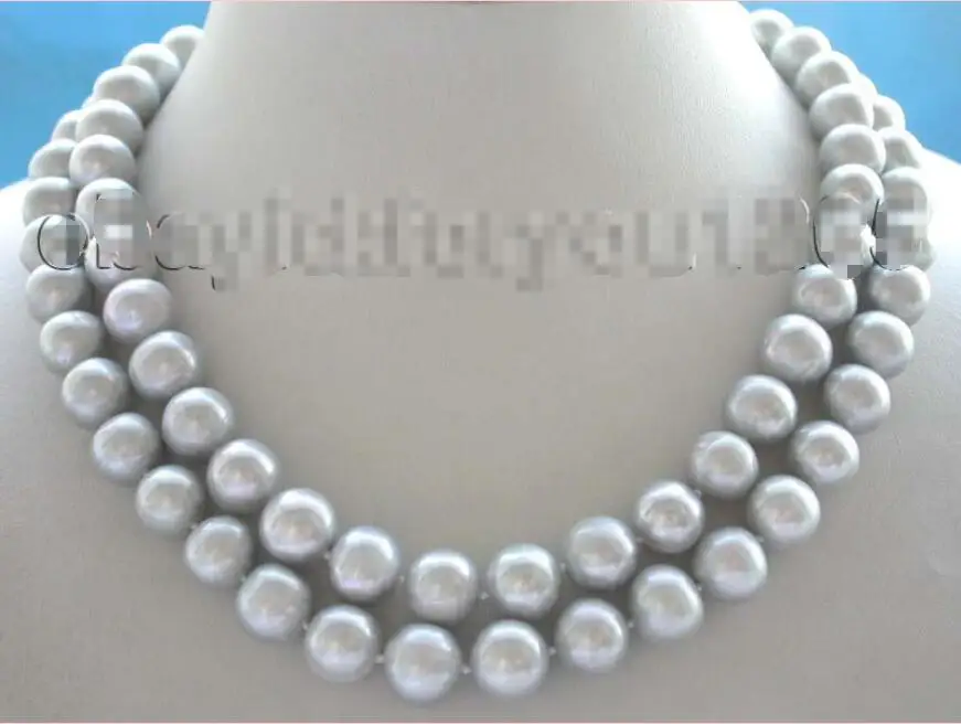 

Free shipping hot sale Women Bridal Wedding Jewelry >>17-18" Double Genuine Natural 12mm Gray Pearl Necklace Mabe Pearl Clasp