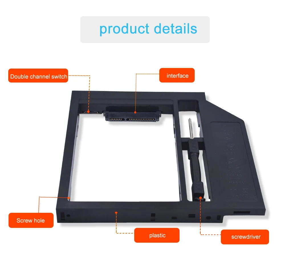 TISHRIC пластик Универсальный 2nd HDD Caddy 12,7 мм SATA 3,0 Optibay для 2,5 ''2TB жесткий диск SSD корпус для ноутбука cd-rom