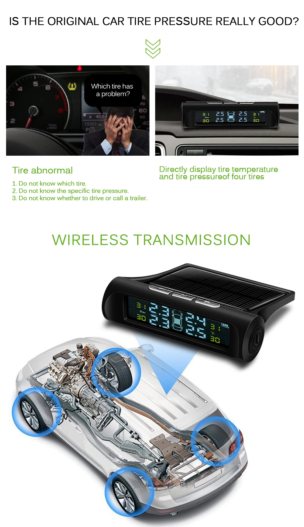 Smart автомобилей TPMS шин Давление мониторинга Системы Солнечный Мощность зарядки цифровой ЖК-дисплей Дисплей Авто охранной сигнализации