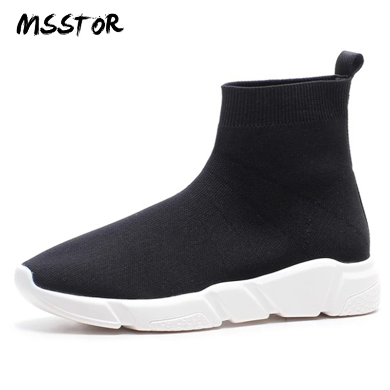 

MSSTOR Round Toe Black Platform Shoes Fashion Casual Rubber Slip-On Woman Shoes 2018 Spring High Quality Platform Sneakers