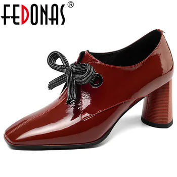 

FEDONAS Cross-tied Women Pumps Spring Autumn High Heels Rome Shoes Lace Up Genuine Cow Patent Leather Prom Dancing Shoes Woman