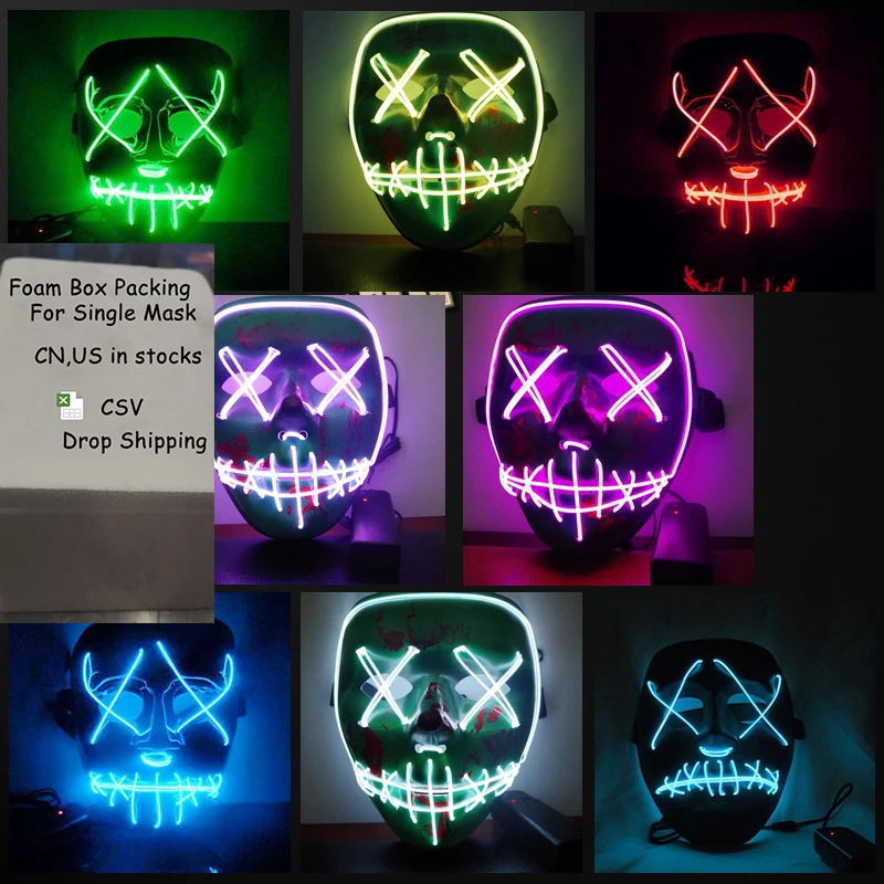 

LED Light Up Funny Masks Halloween Mask The Purge Election Year Great Festival Cosplay Costume Supplies Party Masks Glow In Dark