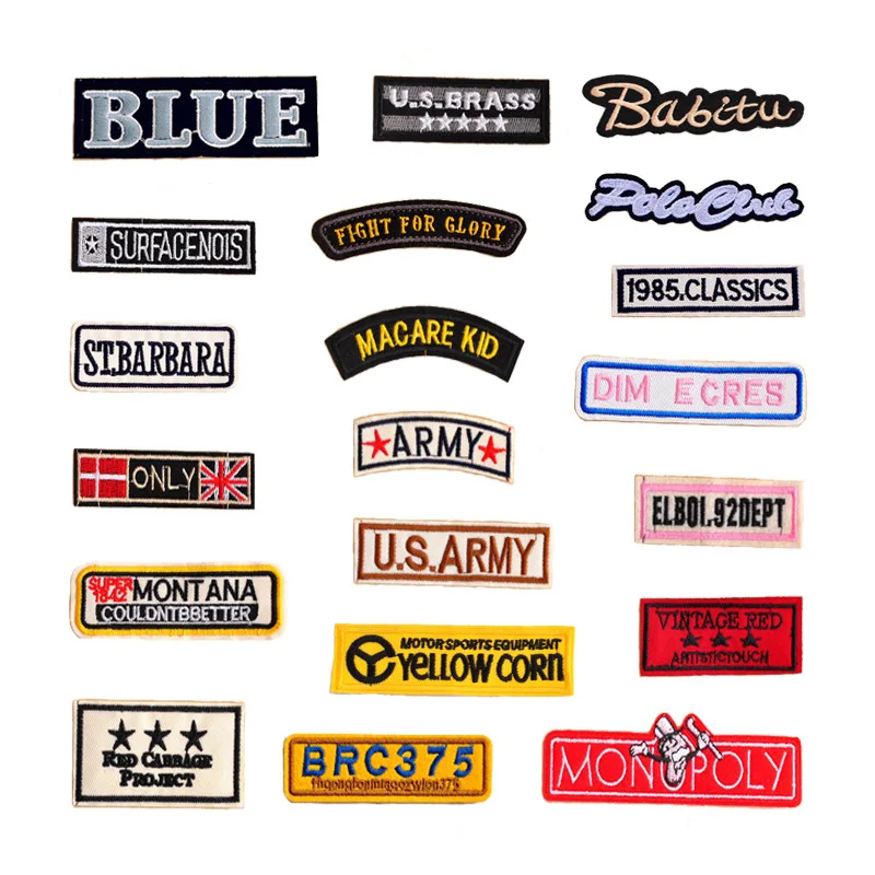 

1PC English Stripes Letters Fabric Patch Embroidered Iron on Patches For Clothing DIY Decoration Clothes Stickers Applique Badge