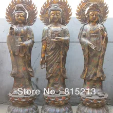 Bi00127 5" Лаки Бронзовый перегородчатые Трехсвятительская Западно Sakyamunim и Гуань инь статуя