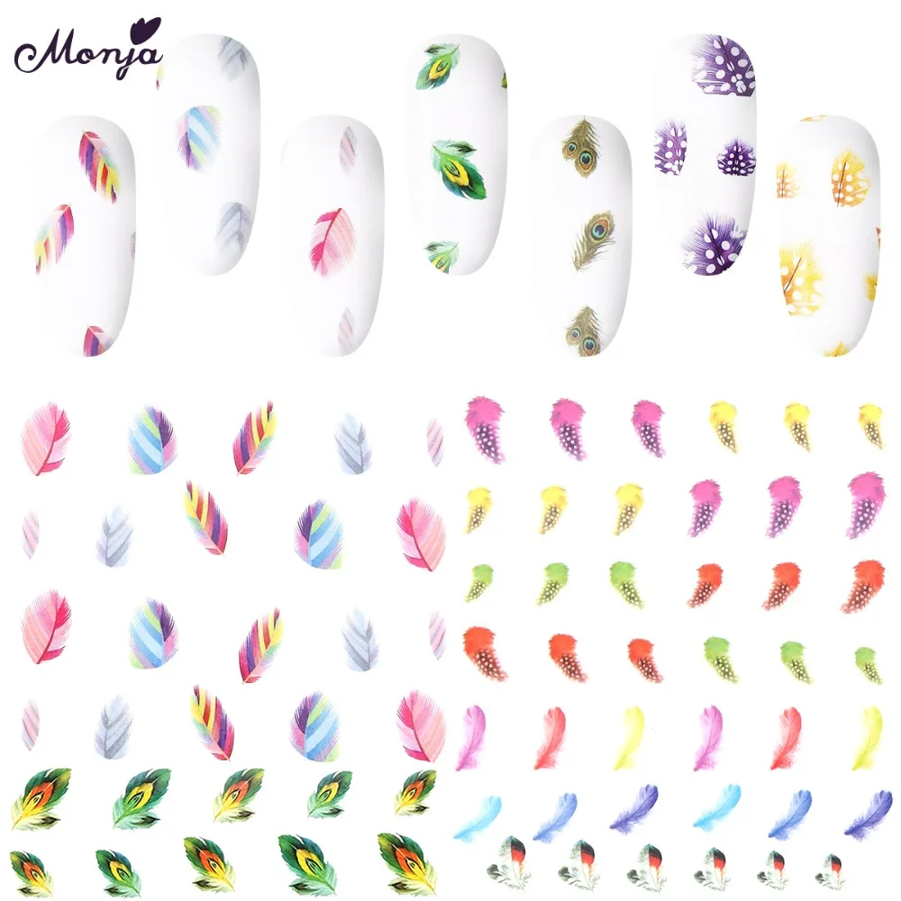 Monja 24 Sheets Nail Art Mixed Feather Pattern Design Water Transfer ...