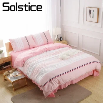 

Solstice Home Textile Pink Solid Nordic Simple Bedding Set Girls Kid Woman Adult Bed Linens Stripe Duvet Cover Pillow Case Sheet
