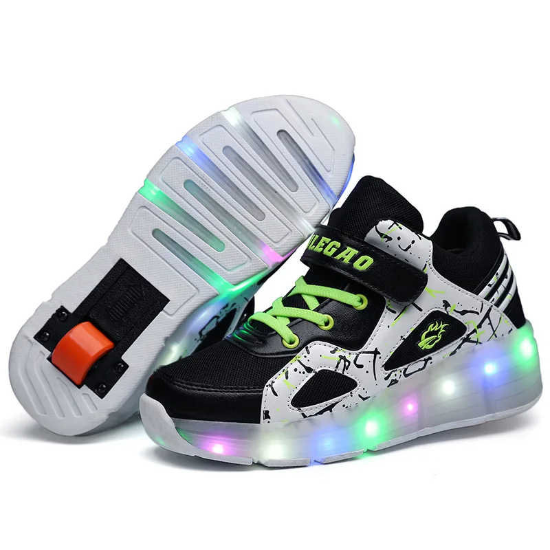 

2018 New Pulley Shoes Children's Single Wheel Shoes Boys and Girls Light Running LED Flash Shoes