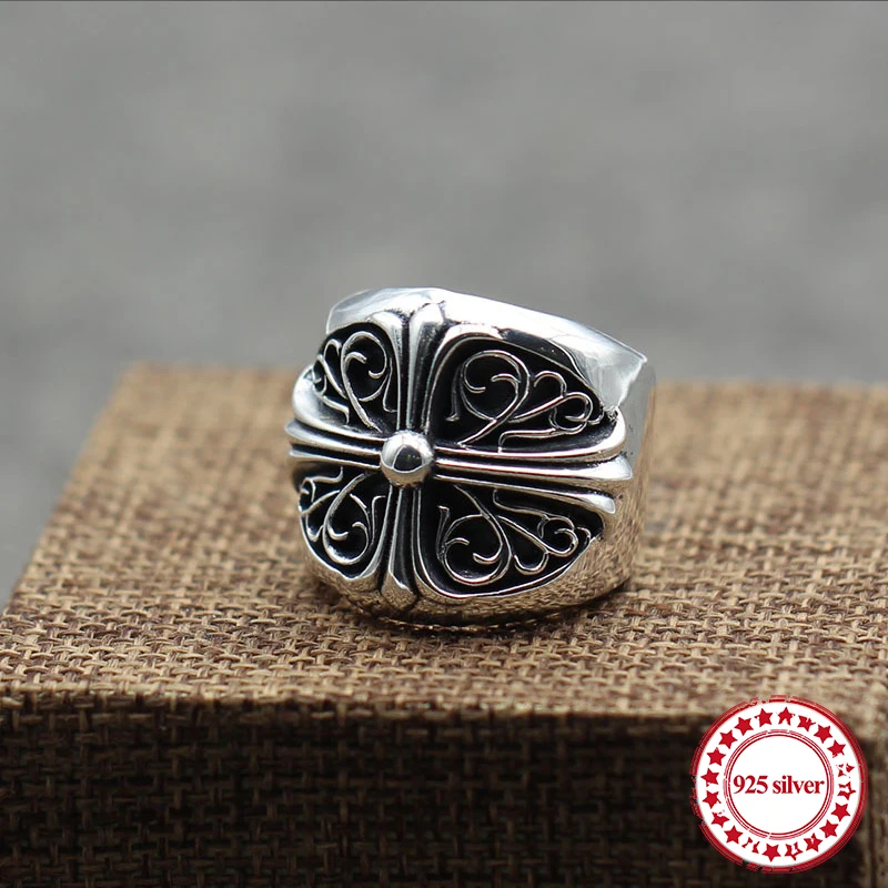 

S925 sterling silver men's rings vintage personality cross army flower couple fashion punk style ring jewelry send lover's gift