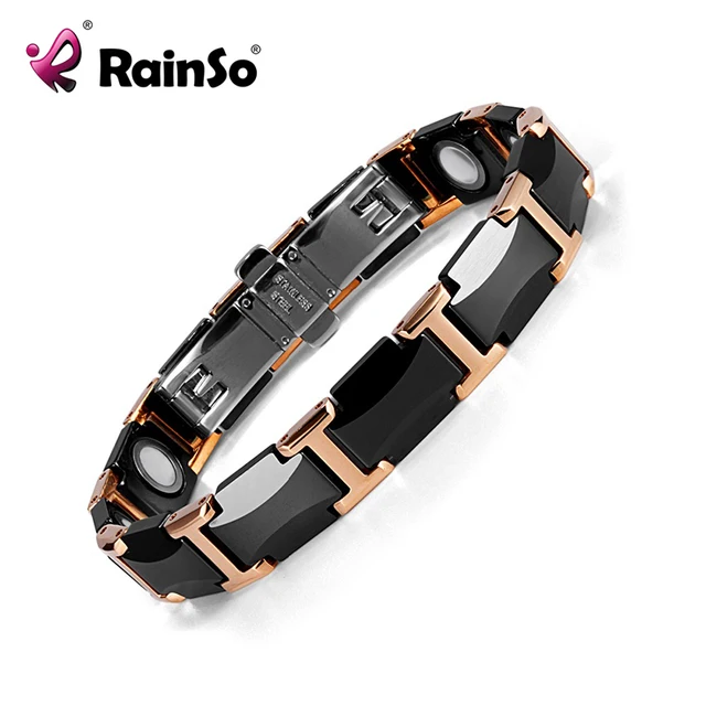 Rainso Black Charm Ceramic Tungsten Steel Energy Magnetic Link Rainso Black Charm Ceramic Tungsten Steel Energy Magnetic Link Bracelets For Women With Rose Gold