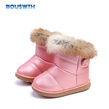 

2018 Winter child girls snow boots shoes warm plush soft bottom baby girls boots leather winter snow boot for baby pink boot