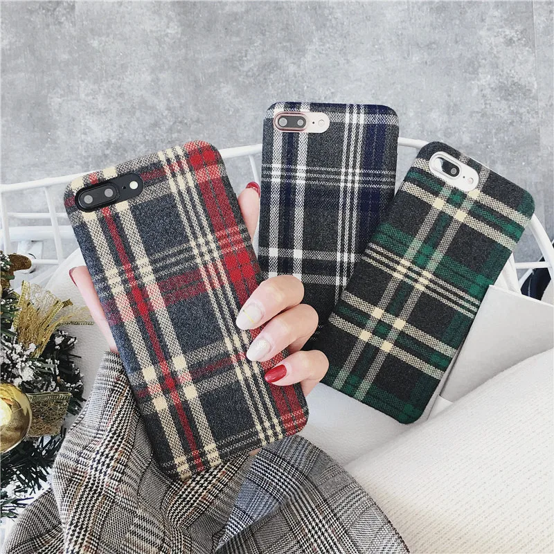 

Matcheasy Hard PC Back Cover for Iphone 6 6S Plus Gingham Fabric Patterned Phone Cases for Iphone 7 8 Plus X 10 Fitted Cases