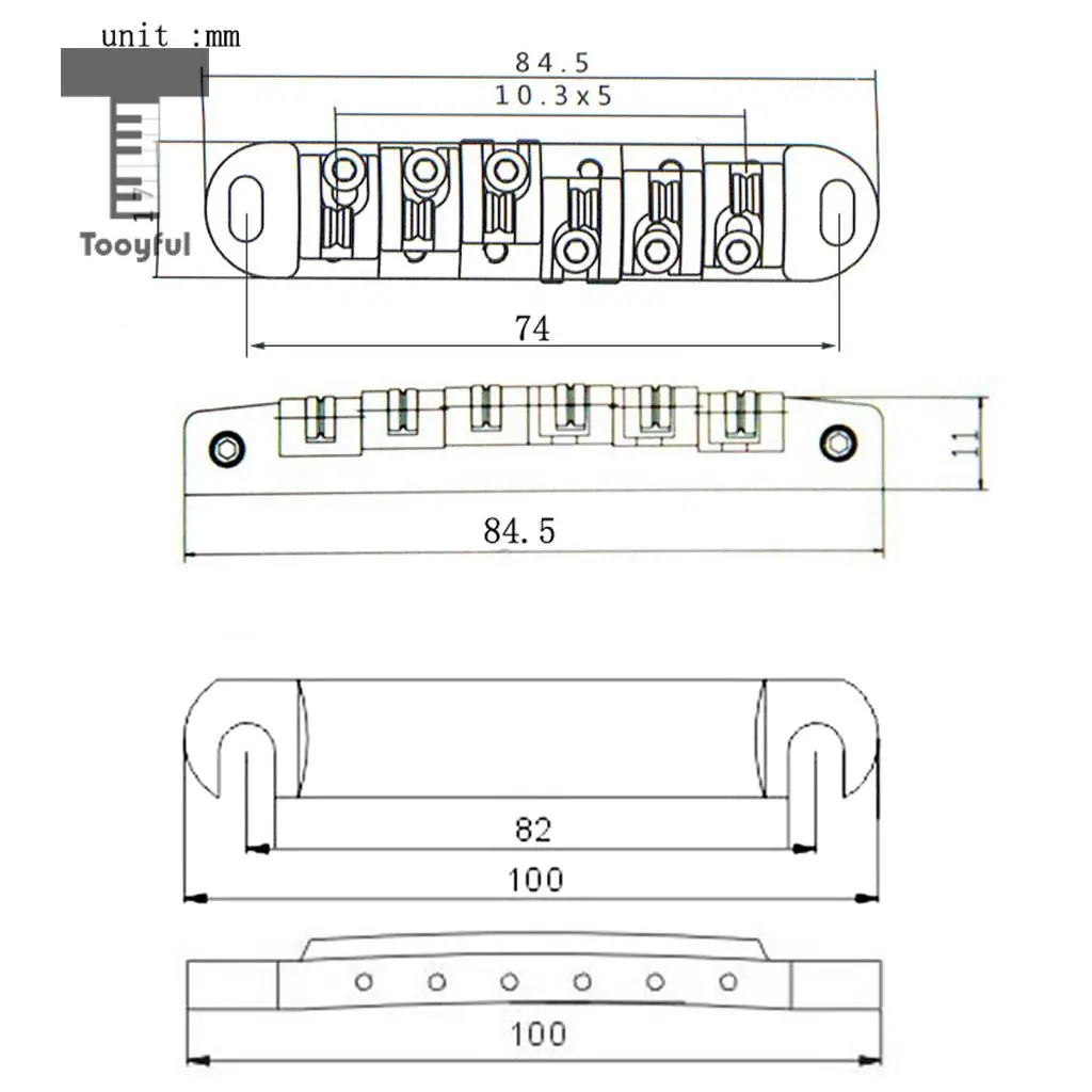 Tooyful Golden Alloy Tune-O-Matic Bridge Set w/ Wrench Studs Set for LP Style Guitar