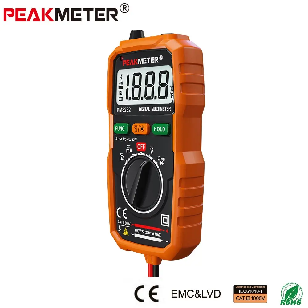 PEAKMETER Бесконтактный Мини цифровой мультиметр DC AC напряжение тока тестер HYELEC MS8232 Амперметр мультитестер