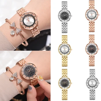 

Women Rhinestones Alloy Quartz Watch Girls Big Dial Clear Scales Bangle Wristwatch Holiday Gift