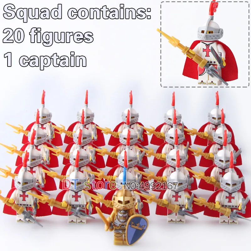 

21Pcs/Lot Medieval Castle Army Crusader Knight with weapons Action Legoing Minifiguresed Building blocks Toys For Kids 9818