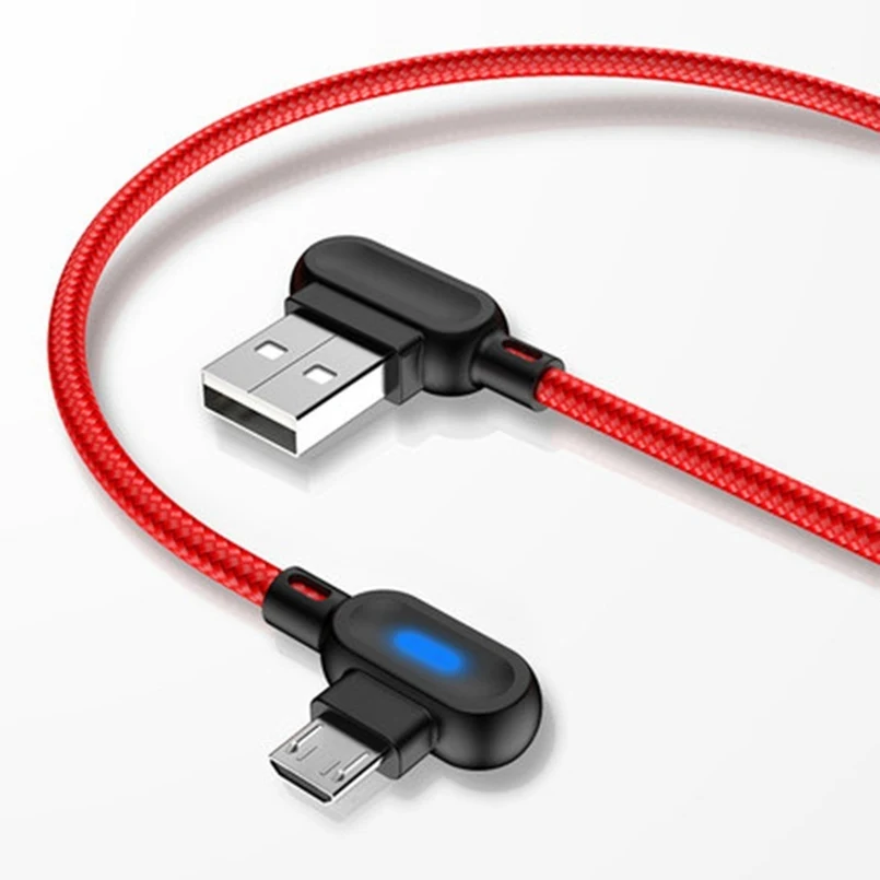 90 Degree Micro USB Cable 1M 2M Fast Charging Data Sync USB Charger Cable For Samsung Xiaomi Huawei HTC LG Android Phone Cables