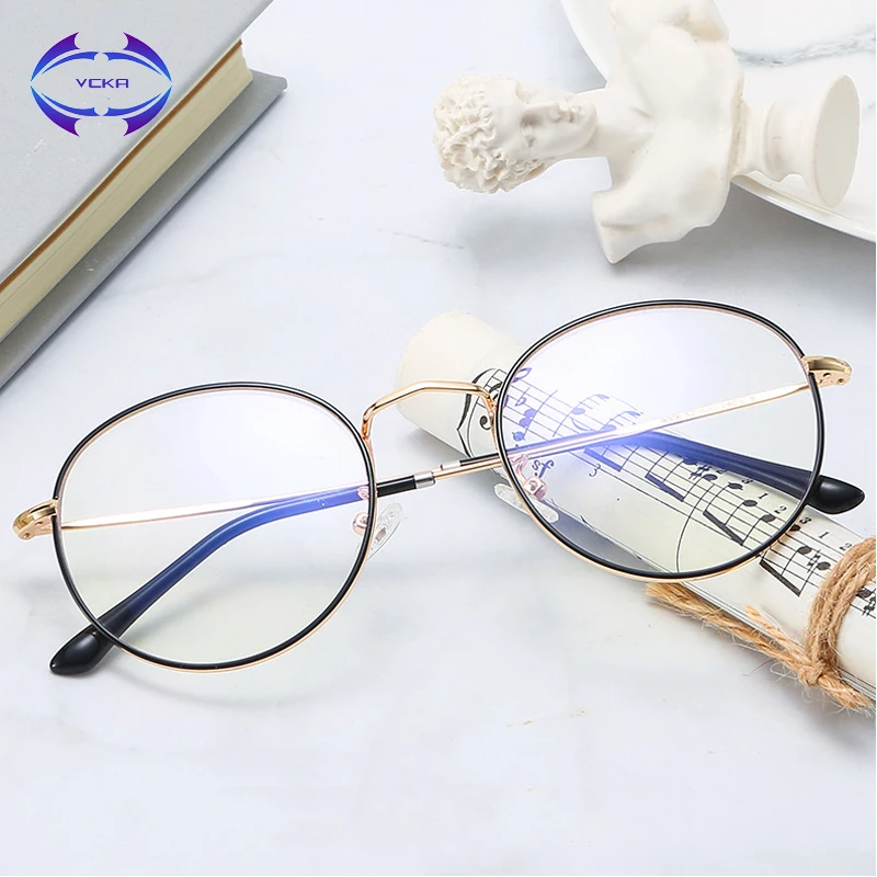 

VCKA Round Anti Blue Ray Computer Glasses Men Women Metal Frame Retro Blocking Eyewear computer Gaming gamer goggle