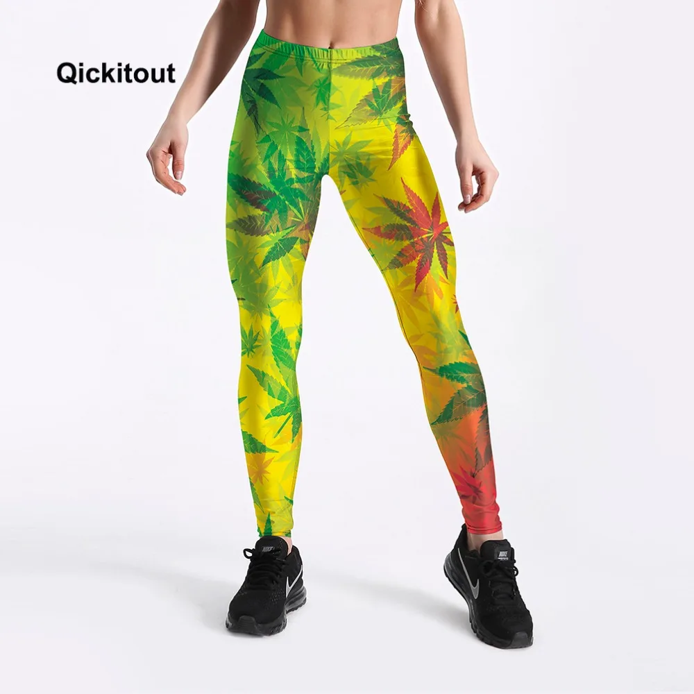 2018 Новый Для женщин Фитнес зеленые Леггинсы тренировки Повседневное брюки лист печатных Высокая Талия летние штаны S-XXXXL