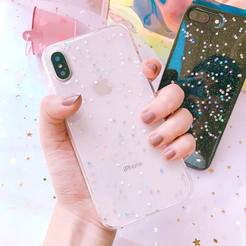 Glitter Bling Clear Case for iphone 7 8 Plus XS Max 5 5S se Star Cover Coque 6 6s XR X 10 Cases |