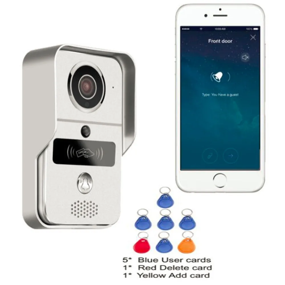 WiFi Video Door Phone Doorbell Home Security Door Wireless Intercom P2P with RFID Keyfobs,Dingdong bell Support iOS and Android