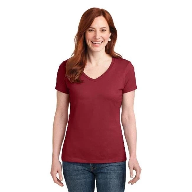 Hanes S04V Ladies Nano-T Cotton V-Neck T-Shirt Vintage Red - Medium